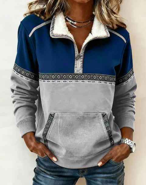 Long Sleeve Half Zipper Printed Casual Fashion European and American Trend Jacket FF303356