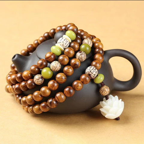 Natürliches vietnamesisches Huanghuali-Armband mit 108 Buddha-Perlen, Lotusarmband aus Palisander, duftendes Wenwan-Holzarmband m3331302