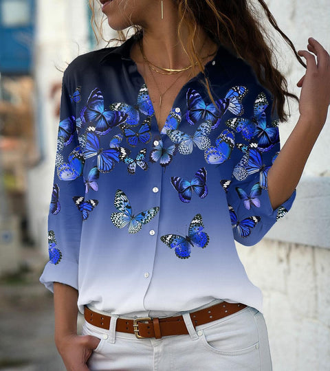 Long Sleeve Shirt 3D Sequin Gradient Print Loose Casual Top m302406