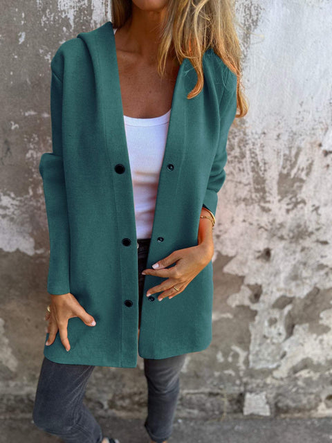 Einfarbige, lässige einreihige Kapuzenjacke für Herbst und Winter m300432 