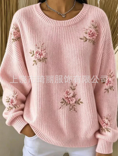 Crew neck pullover women's top comfortable casual print FF303367