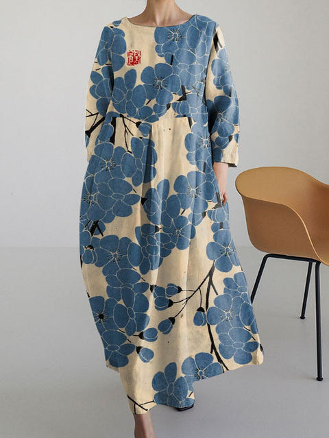 Loose Crew Neck Fashion Premium Long Sleeve Printed Dress m301044