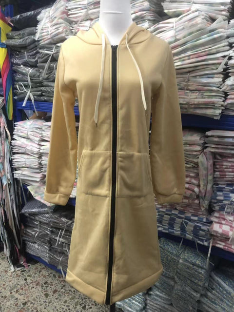 Hooded long-sleeved medium and long sweater fleece shirt long jacket m301588