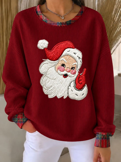 Christmas Day Old Man Printed Crew Neck Long Sleeve Casual Pullover Sweater FF303501