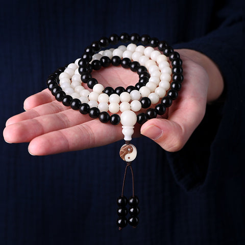 Weiße Bodhi-Buddha-Perlen aus Ebenholz, 108 Hunyuan-Perlen, taoistisches Rosenkranz-Armband, m3331295