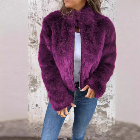 Herbst und Winter Damen Kunstpelz Rollkragen Reißverschluss Casual Top Jacke m301328 