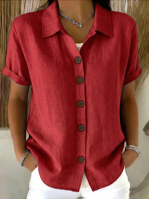 Casual and comfortable button-up cotton and linen women's short-sleeved shirt m302412