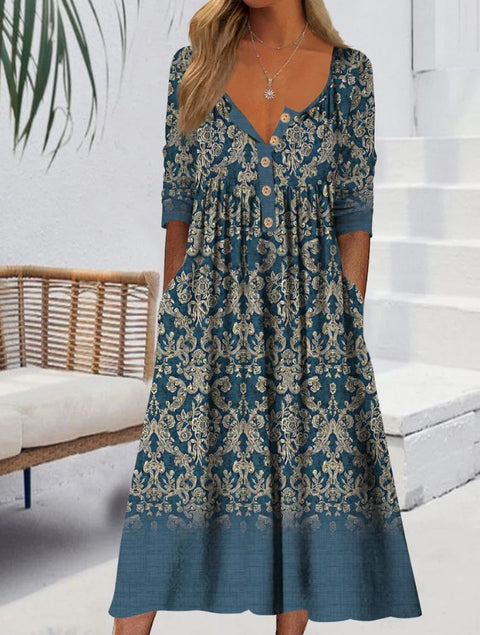 Bedrucktes Button-Down-Cardigan-Kleid mit Taschen m300714 