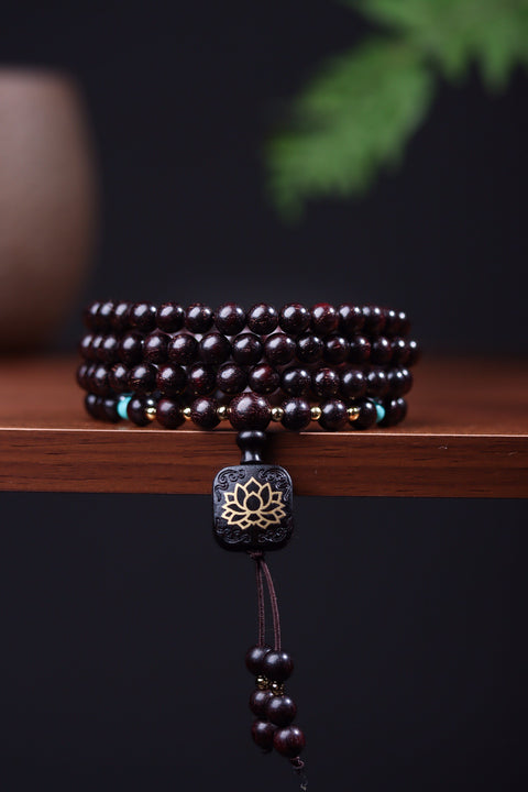 Rotes Sandelholzarmband Sambia Blutsandelholz 0,6 Buddha-Perlen DIY mit flachem Lotusanhänger Herren- und Damenarmband m3331316