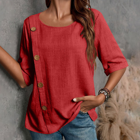 New Women's Cotton and Linen Button Fashion Casual Top m302034