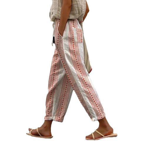 Normale Hosen mit Kordelzug und Taschen, mehrfarbiger Digitaldruck, Damenhose m301434 