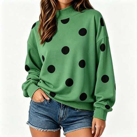 Polka dot print loose pullover sweater long sleeve casual versatile top m303221