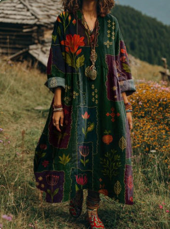 Bohemian ethnic style retro new printing fashion literary loose V-neck FF303433 02