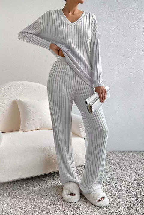 Straight pants temperament loose V-neck pit strip knitted cover m301375