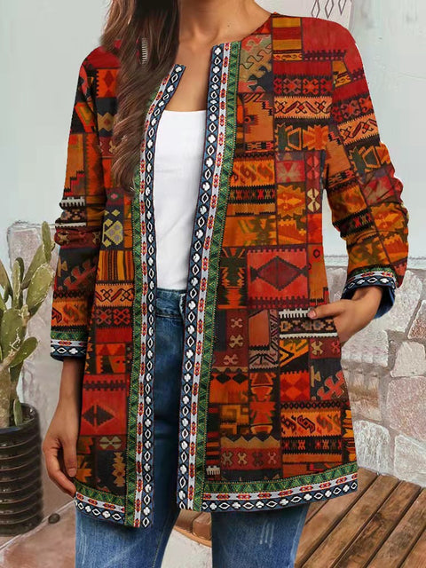 Autumn and winter retro ethnic style print jacket cardigan m303251 02