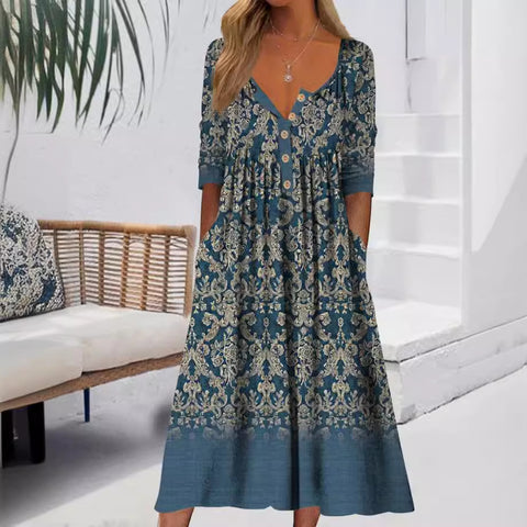 Bedrucktes Button-Down-Cardigan-Kleid mit Taschen m300714 