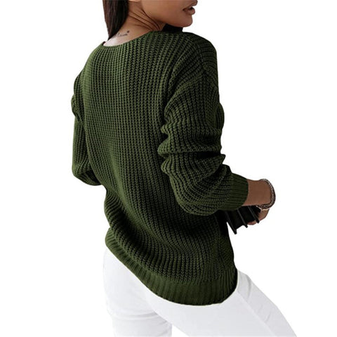 Pullover Damen Langarm V-Ausschnitt Einfarbig Twist Lässiger Strickpullover M300487 