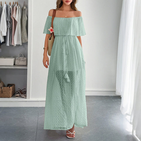 Robe longue élégante à manches courtes et col rond pour femme, style tube, taille haute, m301405 