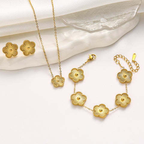 Ensemble de bijoux en acier titane trèfle Double face avec bracelet laser, incrustation de diamant de luxe léger m5010677