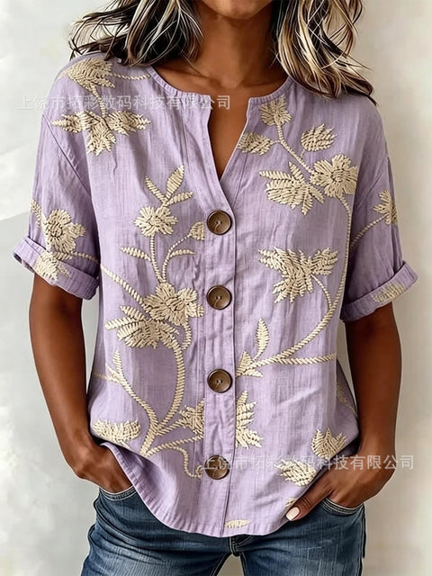 V-neck shirt long-sleeved printed button-down women's shirt m302710