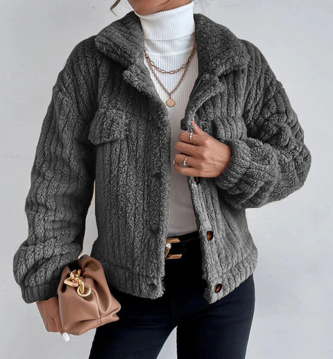 Revers fleece bequeme casual frauen kleidung verdickt plüsch jacke m300354 