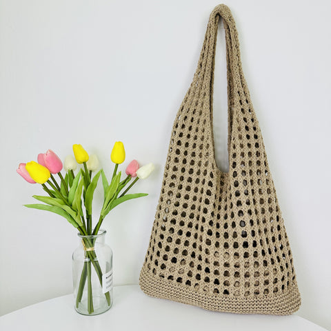 Sac fourre-tout, sac de plage, sac tricoté, sac creux, sac à bandoulière simple, sac tissé, m3331024