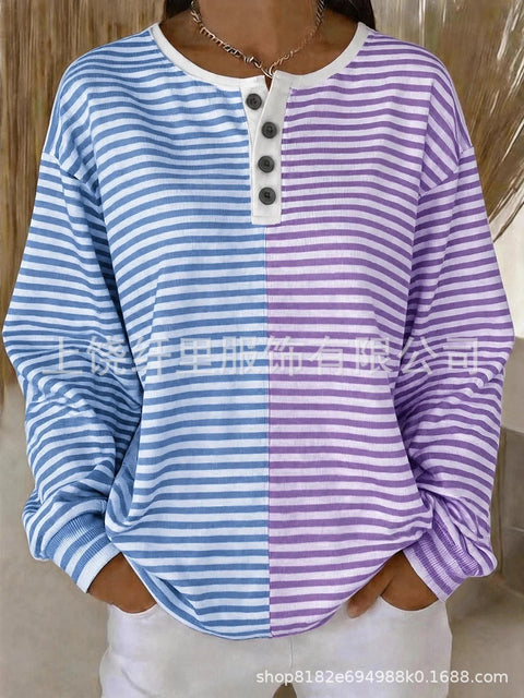 Crew neck 4 buckle spring and autumn fashion pattern 3D printing casual loose women's sweater FF303411 02