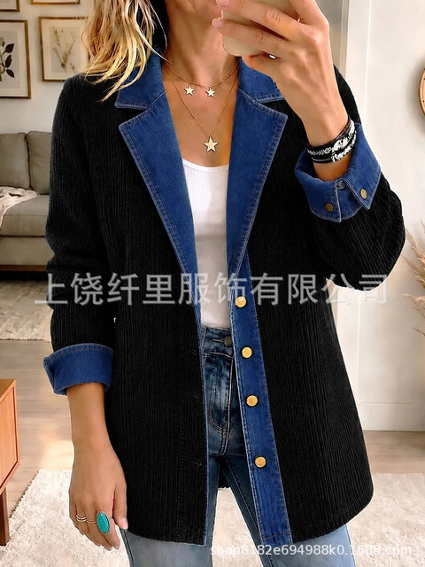 3D printed women's cardigan imitation denim blazer FF303337