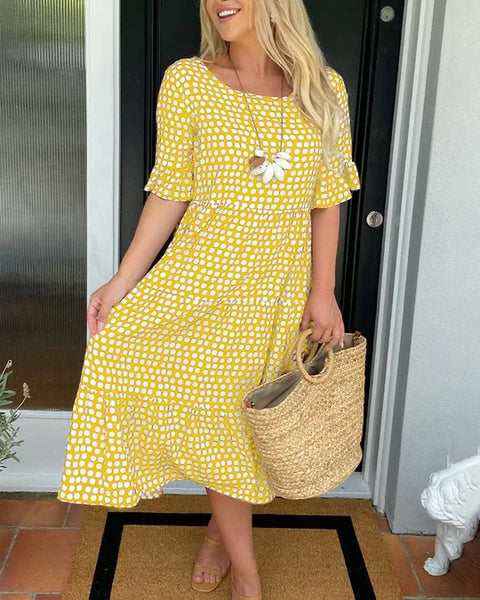 Sommerliches Kurzarmkleid mit Rundhalsausschnitt und Print m301311 