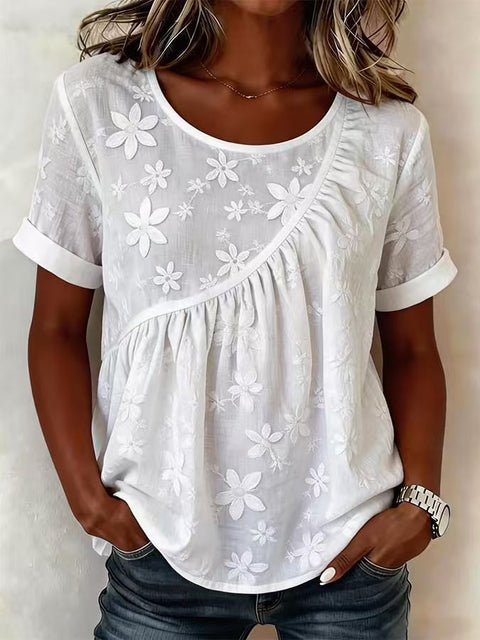 Women's Embroidery Design Crew Neck Short Sleeve m302736