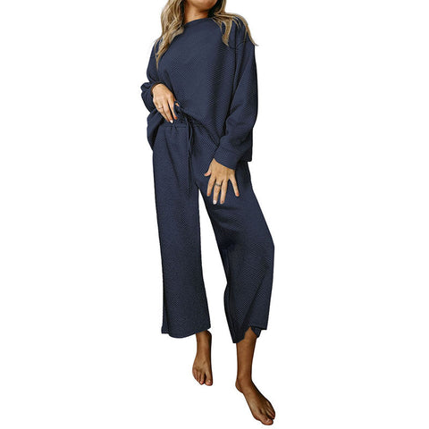 Loose and simple solid color casual suit women's autumn and winter new texture drawstring sportswear women's m301814