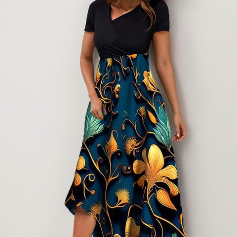 Elegantes Modekleid mit Spleißdruck m301209 