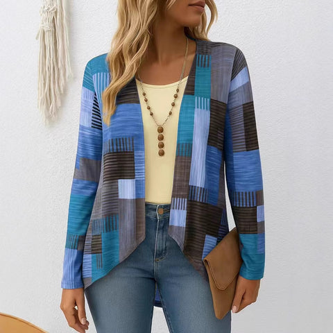 Casual Crew Neck Long Sleeve Cardigan Digital Printing Women's T-Shirt FF303113
