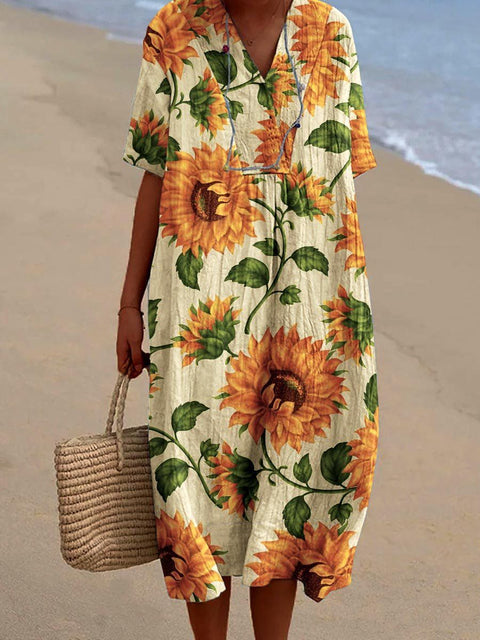 Fashion digital printing large wide V-neck dress m302382