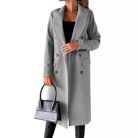 Jacke vielseitiger Wollmantel einfarbig Langarm Zweireiher Tasche m300579 