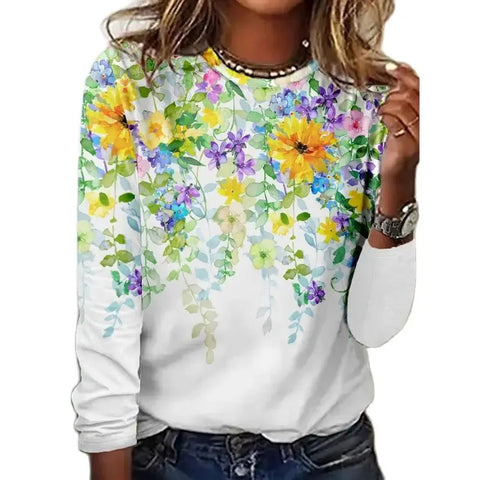 Langarm T-Shirt Damen Einfarbig Blume m300934 