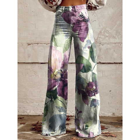 3D heat transfer flared pants simulation denim trousers loose pants m301550