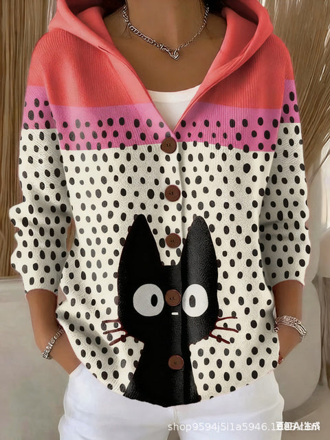 New black button hooded cardigan women's pure leisure fashion sweater jacket women's Christmas m302115
