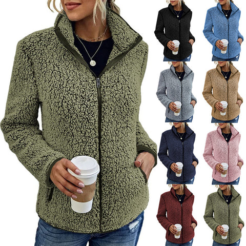 Einfarbiger Top-Pullover für Damen, lässige Mode, langärmelige Reißverschluss-Blasenfleecejacke m300462 
