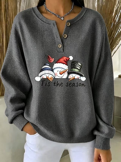 Christmas snowman carrot nose print women's button sweater FF303494