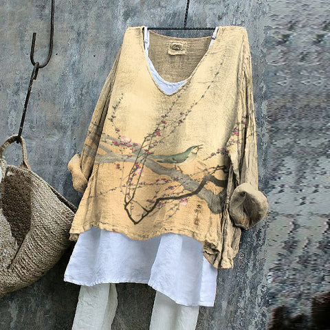 Langarm bedruckter Freizeitpullover lockerer Rundhalsausschnitt einteiliges T-Shirt (ohne Unterhemd) m301042
