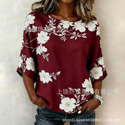 3D printed floral pattern loose versatile top m303041
