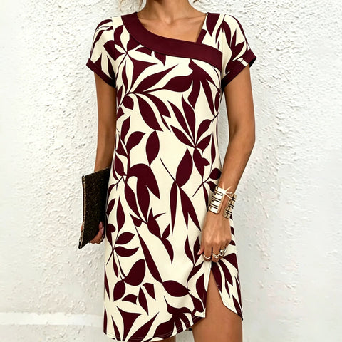 3D digital printing short-sleeved diagonal collar slim big skirt dress creative floral dress FF303359