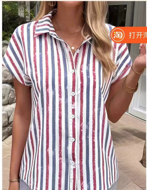 Digital printing striped print button front shirt casual shorts sleeves spring summer shirt m302473