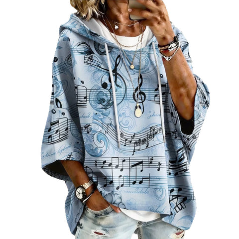 Hooded seven-quarter sleeve loose shoulder drawstring hoodie fashion women's clothing m303062