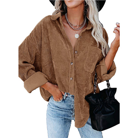 Chemise ample décontractée en velours côtelé pour femme M300964 
