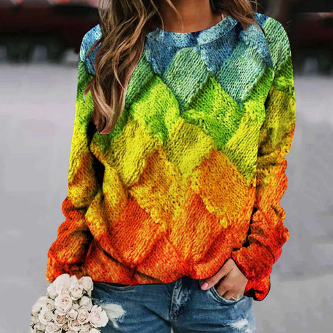 Printed Splicing Crew Neck Shoulder Sleeve Women's Sweater m302176