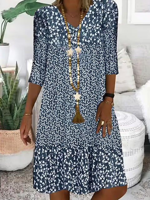 Summer New Printed Sleeve V-neck Dress m300063