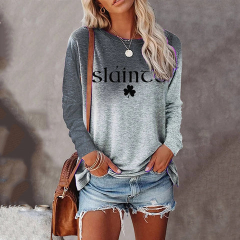 Digitaldruck Langarm-Herbst-T-Shirt Damen Farbwechsel-T-Shirt Damen m300755 