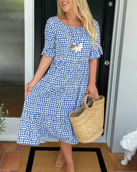 Sommerliches Kurzarmkleid mit Rundhalsausschnitt und Print m301311 